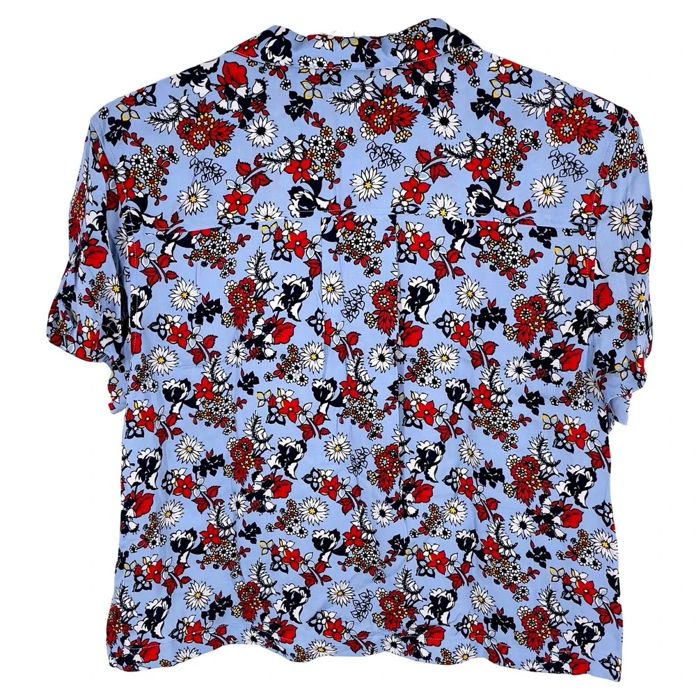 Calvin‎ Klein Jeans Womens Floral Blue Red Shirt Button Down Short Sleeve XL